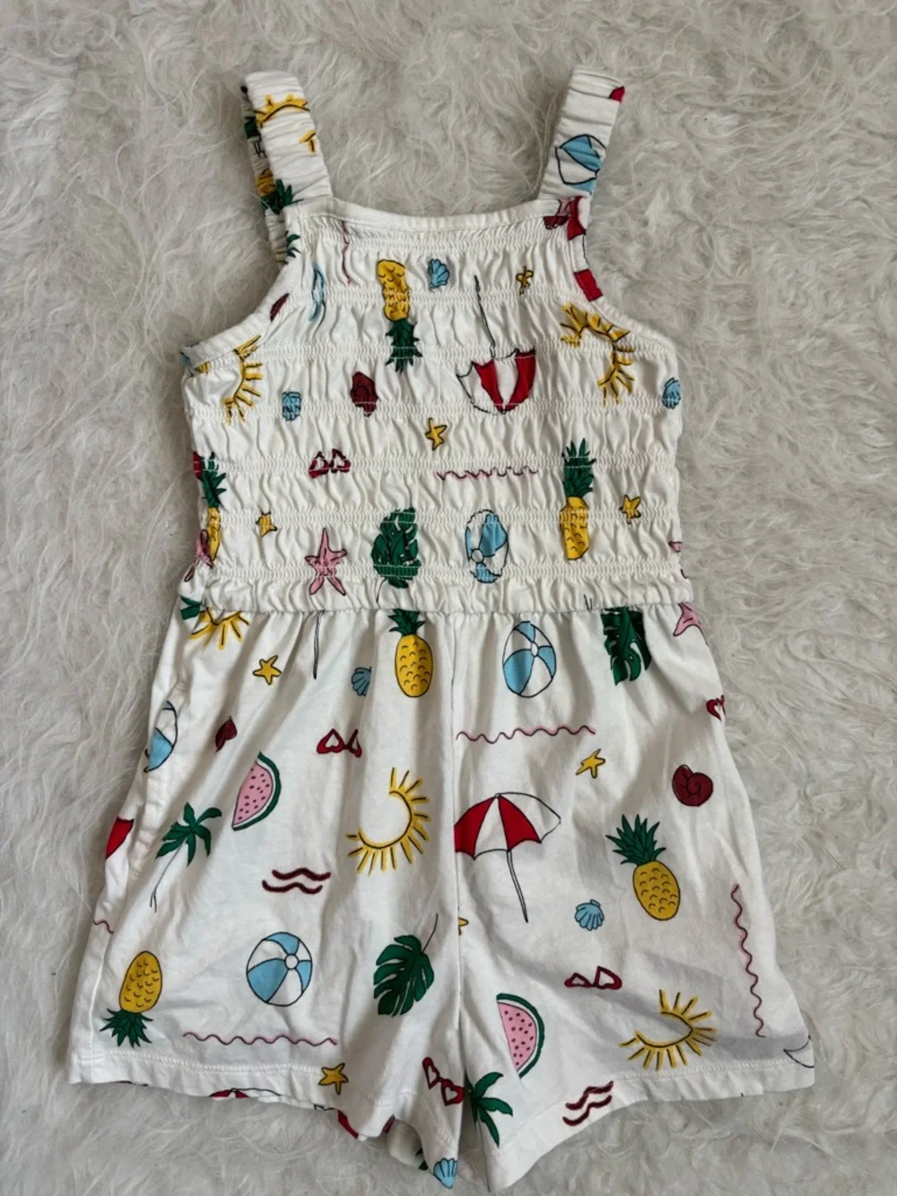 Old Navy Girls Multi Colored Tropical Beachy AOP Smocked Romper